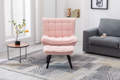 Pink armchair on sale and ottoman