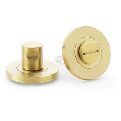 Modern Plain Thumbturn & Release Lock - Satin Brass - Bathroom Door WC
