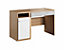 Modern Plano Computer Desk with Drawer and Shelf in White, Concrete & Oak Nash (H)760mm (W)1200mm (D)550mm - Ideal for Home Office