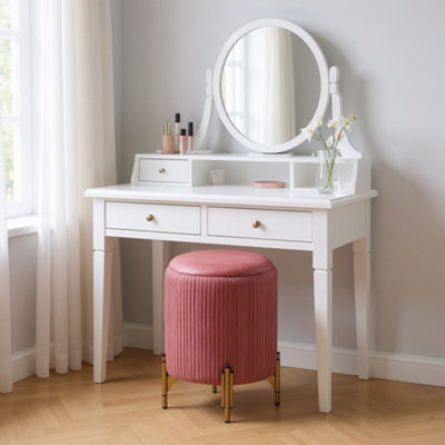 Modern Pleated Dark Pink Velvet Storage Ottoman with Metal Base