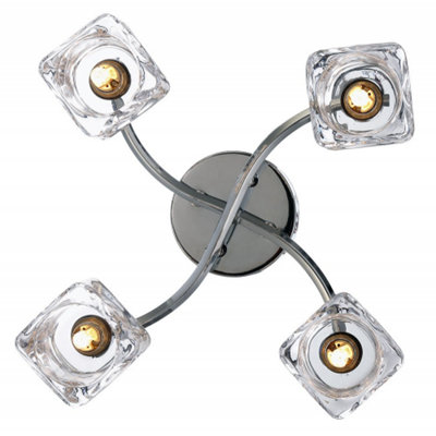 Modern Polished Chrome 4-Bulb Ceiling Light with Square Clear Ice Cube Shades