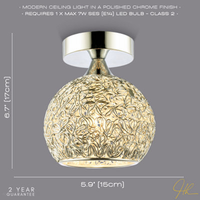Modern Polished Chrome Ceiling Light Fitting with Twisting Metal Shade