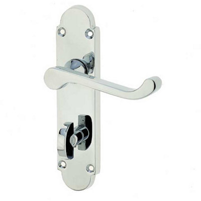Modern Polished Chrome Suite Door Handle with Bathroom Plate - Interior Lever on Backplate