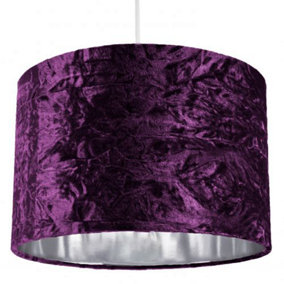 Modern Purple Crushed Velvet 12 Table/Pendant Lampshade with Shiny Silver Inner
