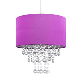 Modern Purple Satin Fabric Pendant Light Shade with Transparent Acrylic Droplets