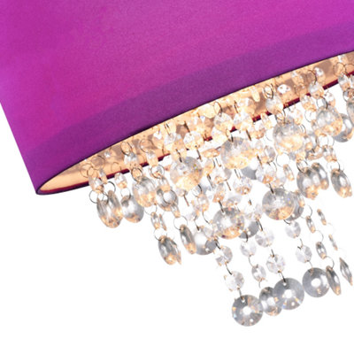 Modern Purple Satin Fabric Pendant Light Shade with Transparent Acrylic Droplets