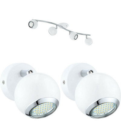Modern Quad Ceiling Spot Light with 2 Matching Wall Sconces in Matt White Finish