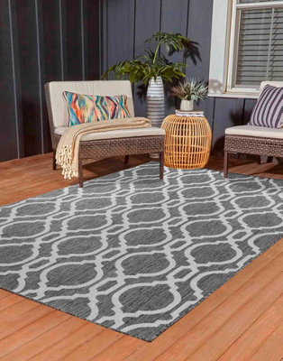 Modern Quatrefoil Design Outdoor-Indoor Rugs Dark Grey 160x230 cm