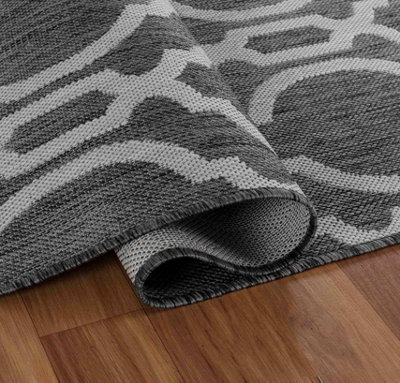 Modern Quatrefoil Design Outdoor-Indoor Rugs Dark Grey 160x230 cm