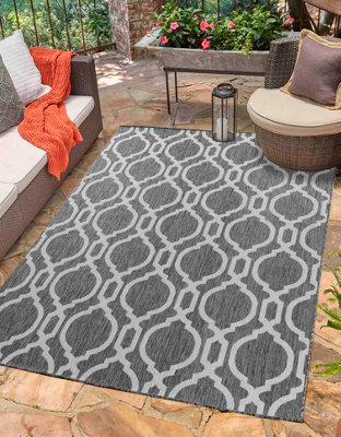 Modern Quatrefoil Design Outdoor-Indoor Rugs Dark Grey 50x80 cm
