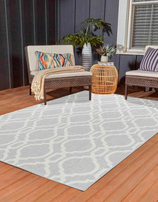 Modern Quatrefoil Design Outdoor-Indoor Rugs Silver 160x230 cm
