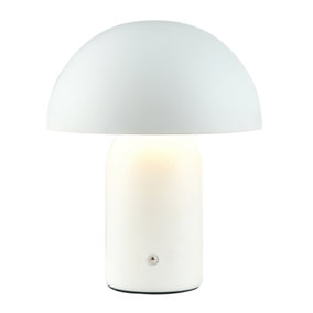 Modern Rechargeable 35cm Mushroom Lamp in Mat White with Touch Dimmer Button