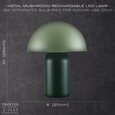 Modern Rechargeable Mushroom Table Lamp in Forest and Olive Green - Touch Dimmer