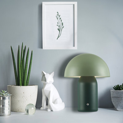 Modern Rechargeable Mushroom Table Lamp in Forest and Olive Green - Touch Dimmer