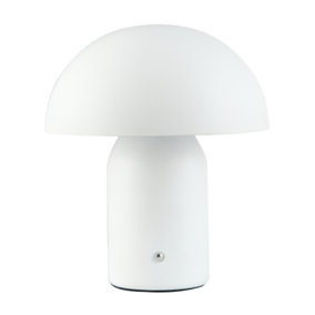 Modern Rechargeable Mushroom Table Lamp in Mat White with Touch Dimmer Button