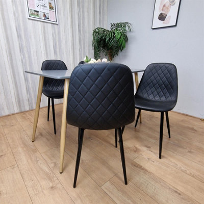 Modern Rectangle Dark Grey Dining Table Set With 4 Black Chairs Dining ...