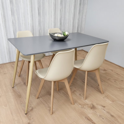 Modern Rectangle Dark Grey Dining Table Set With 4 Cream Plastic Chairs ...