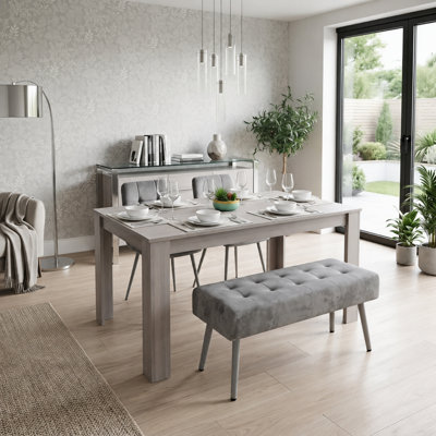Modern Rectangle Dining Table Set With 2 Grey Velvet Chairs And 1 Grey ...