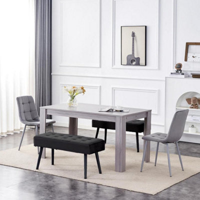 Modern Rectangle Dining Table Set With 2 Grey Velvet Chairs And 2 Black ...