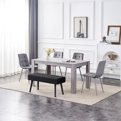 Modern Rectangle Dining Table Set With 4 Grey Velvet Chairs And 1 Black ...
