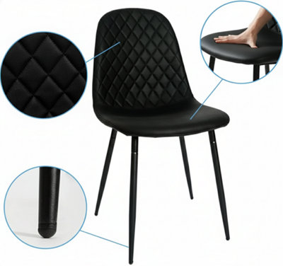 Modern Rectangle Glass Dining Table Set With 4 Black Gem Pattern Chairs ...