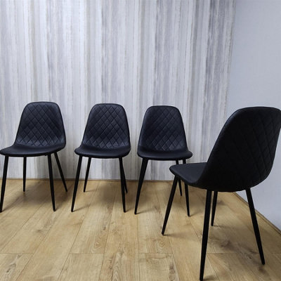 Modern Rectangle Glass Dining Table Set With 4 Black Gem Pattern Chairs ...