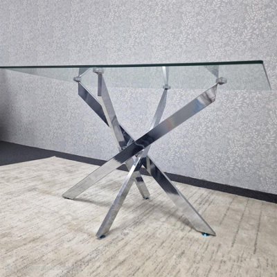 Modern Rectangle Glass Dining Table Set With 4 Cream Gem Pattern Chairs ...