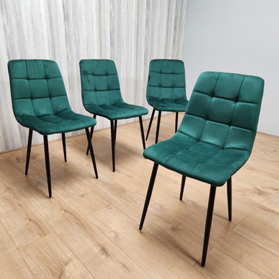 Modern Rectangle Glass Dining Table Set With 4 Green Velvet Chairs ...