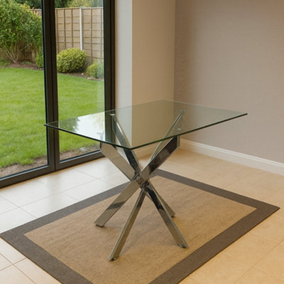 Modern Rectangle Glass Dining Table Set With 4 Mustard Gem Pattern ...