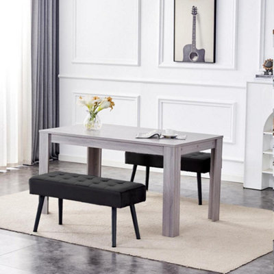 Modern Rectangle Grey Dining Table Set With 2 Black Velvet Benches ...