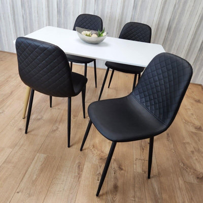 Modern Rectangle White Dining Table Set With 4 Black Chairs Dining Room ...