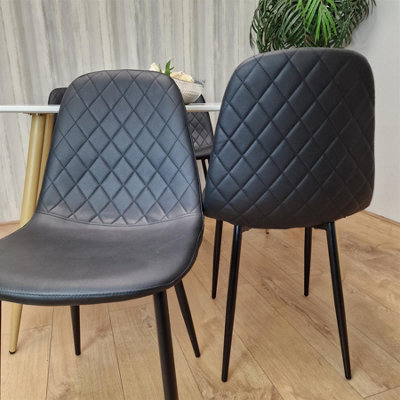 Modern Rectangle White Dining Table Set With 4 Black Gem Pattern Chairs ...