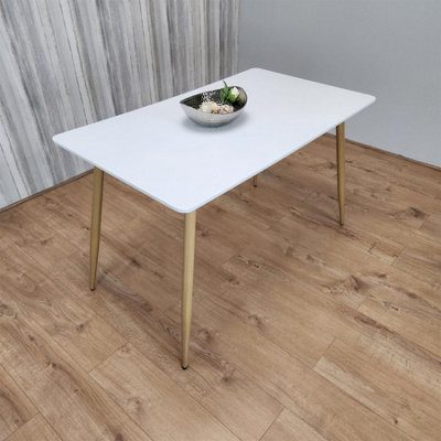 Modern Rectangle White Dining Table Set With 4 Cream Plastic Chairs ...