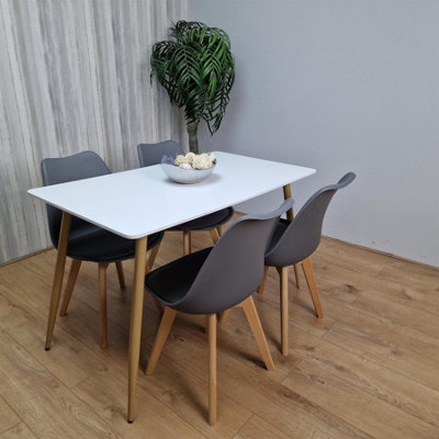 Modern Rectangle White Dining Table Set With 4 Grey Plastic Chairs ...