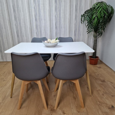 Modern Rectangle White Dining Table Set With 4 Grey Plastic Chairs ...