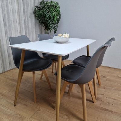 Modern Rectangle White Dining Table Set With 4 Grey Plastic Chairs ...