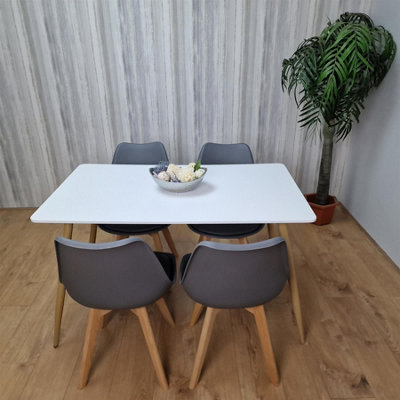 Modern Rectangle White Dining Table Set With 4 Grey Plastic Chairs ...