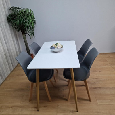 Modern Rectangle White Dining Table Set With 4 Grey Plastic Chairs ...