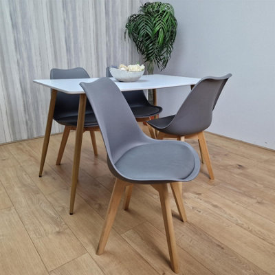 Modern Rectangle White Dining Table Set With 4 Grey Plastic Chairs ...