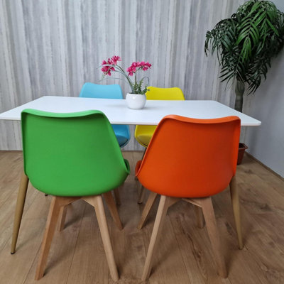 Modern Rectangle White Dining Table Set With 4 Mix Plastic Chairs ...
