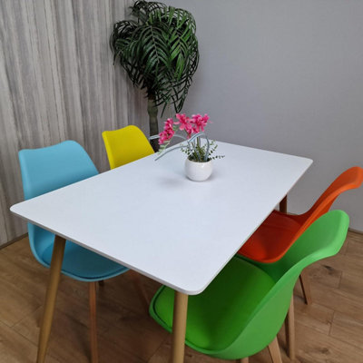 Modern Rectangle White Dining Table Set With 4 Mix Plastic Chairs ...