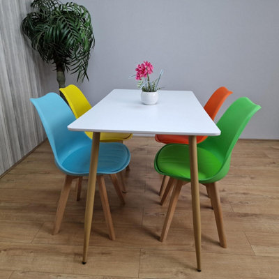 Modern Rectangle White Dining Table Set With 4 Mix Plastic Chairs ...