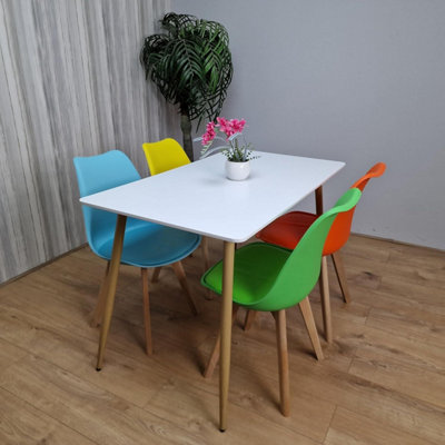Modern Rectangle White Dining Table Set With 4 Mix Plastic Chairs ...