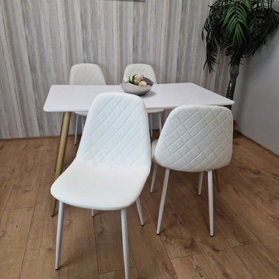 Modern Rectangle White Dining Table Set With 4 White Chairs Dining Room ...