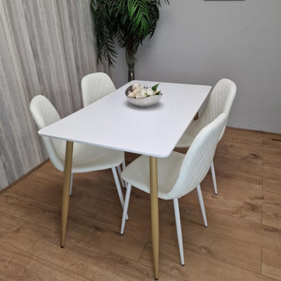 Modern Rectangle White Dining Table Set With 4 White Chairs Dining Room ...