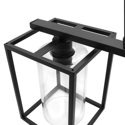 Modern Rectangular Ceiling Lantern Pendant Light Black Frame Clear Glass 3 Light H3051