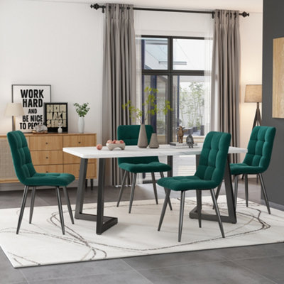 Modern Rectangular Dining Table with Marble Pattern, 117x68cm, Metal ...