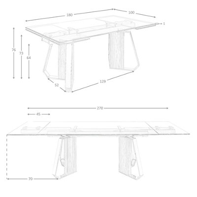 Modern Rectangular Extendable Dining Table with Glass Top and Walnut Legs