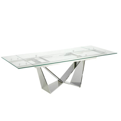 Modern Rectangular Extendable Dining Table with Tempered Glass and ...