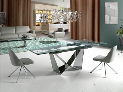 Modern Rectangular Extendable Dining Table with Tempered Glass and ...